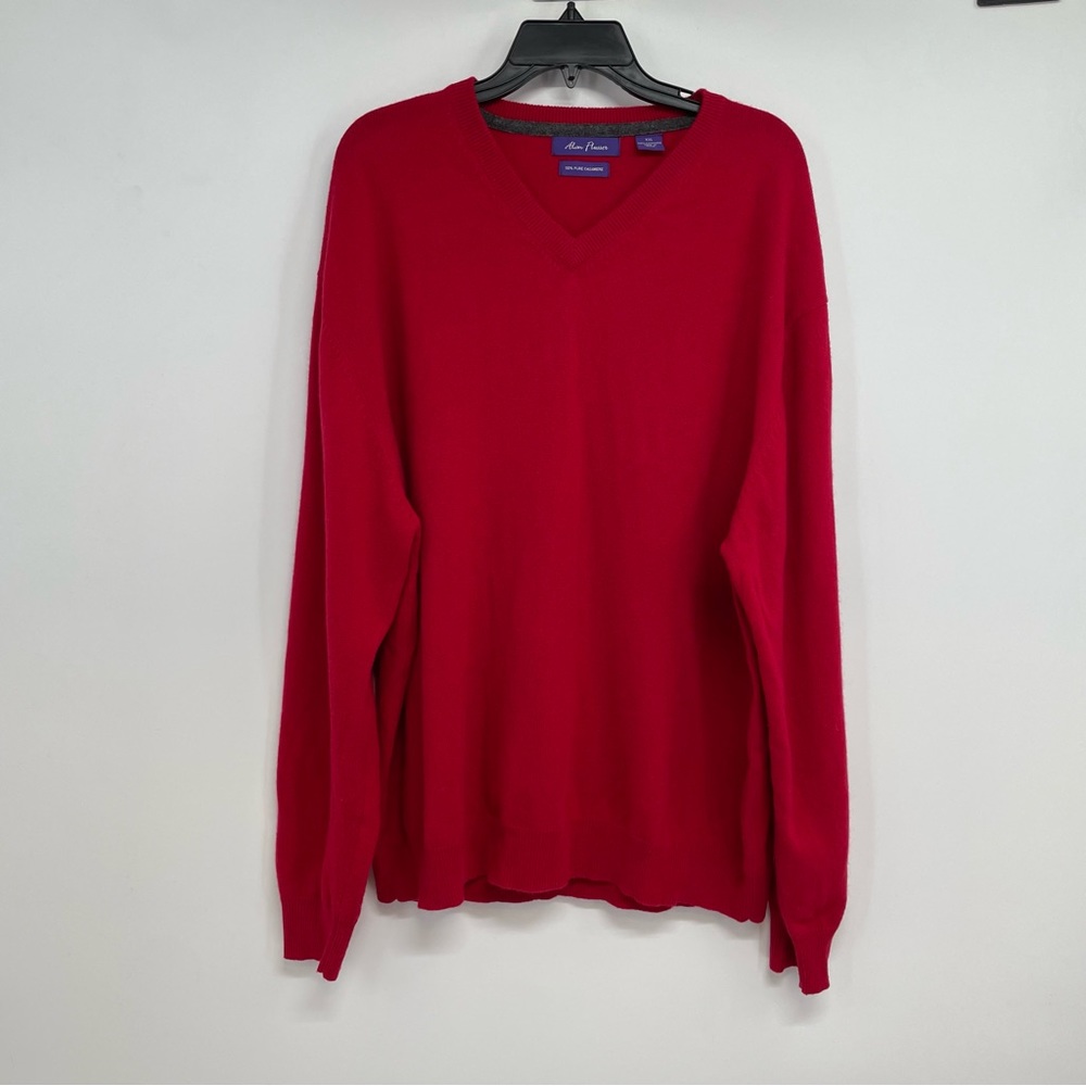 Alan Flusser  100% Pure Cashmere Knit  Red V  Neck Sweater Size XXL